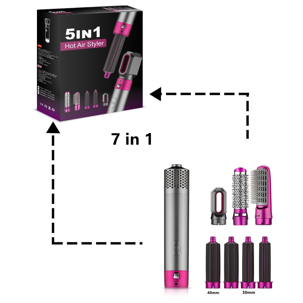 7 in 1 One Step Haartrockner & Volumizer Rotierender Haartrockner Lockenwickler Kamm Lockenbürste Haartrockner für Haarstyling-Werkzeug