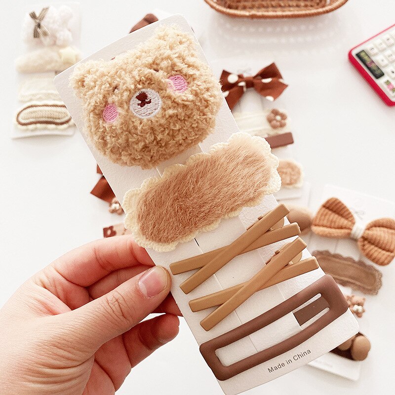 4 teile/satz Winter Wolle Kinder Haarspangen Milch Tee Braun Bögen Blume Koreanische Mode BB Clip Mädchen Kleinkind Kinder Haarschmuck