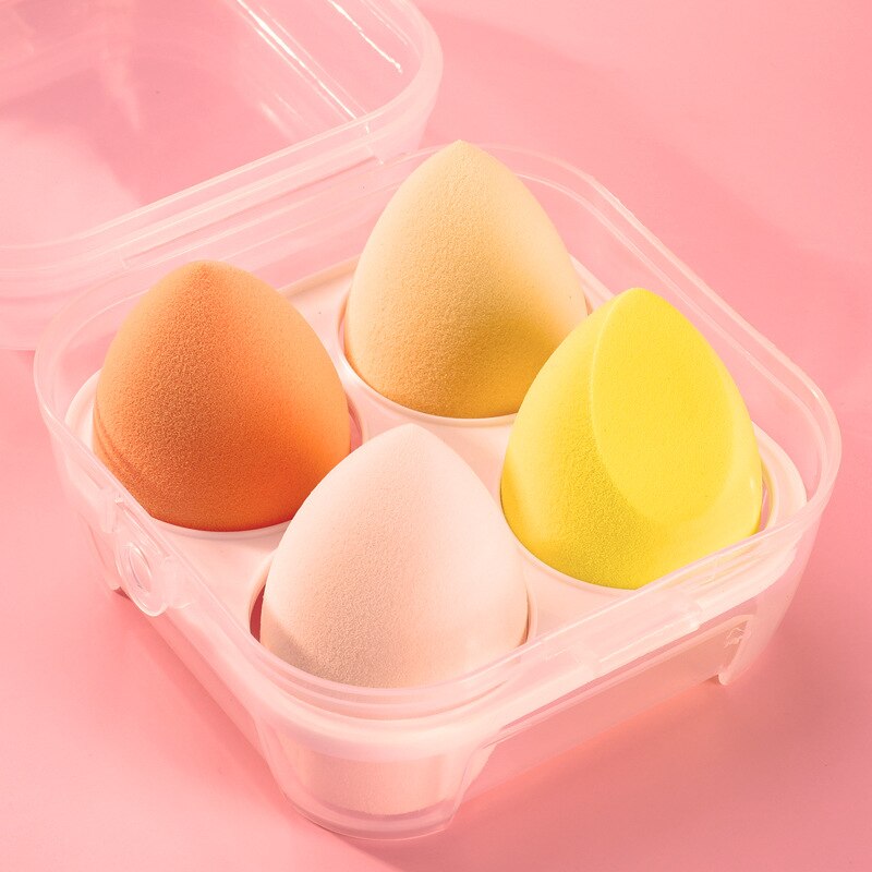 4 pièces éponge de maquillage bouffée de poudre sèche et humide combinée beauté cosmétique boule fond de teint bouffée de poudre coupe biseautée maquillage éponge outils