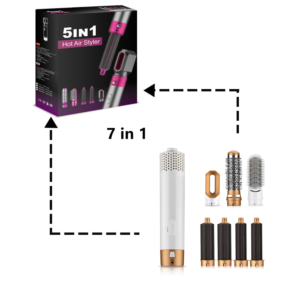 7 in 1 One Step Haartrockner & Volumizer Rotierender Haartrockner Lockenwickler Kamm Lockenbürste Haartrockner für Haarstyling-Werkzeug