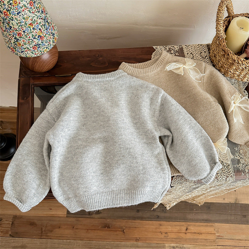 Girl's Sweater Fashion Children's Bow Knitwear