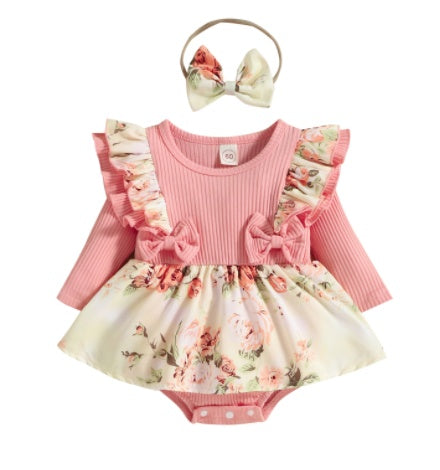 Girls Long Sleeve Pit Strip Double Layer Flying Sleeve Ha Jumpsuit