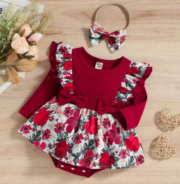 Girls Long Sleeve Pit Strip Double Layer Flying Sleeve Ha Jumpsuit