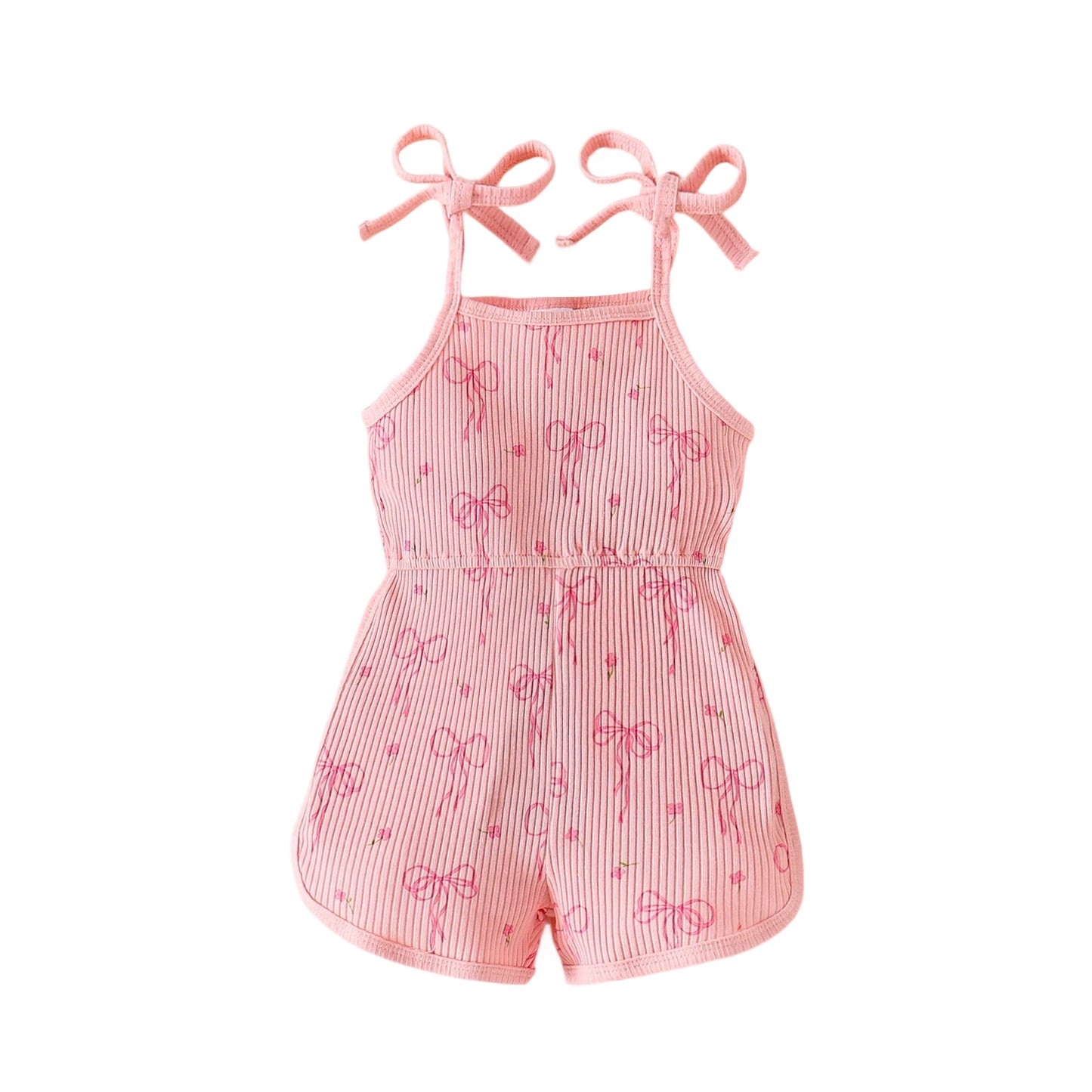 Girls Bow-Knot Pattern Suspender Jumpsuit Shorts