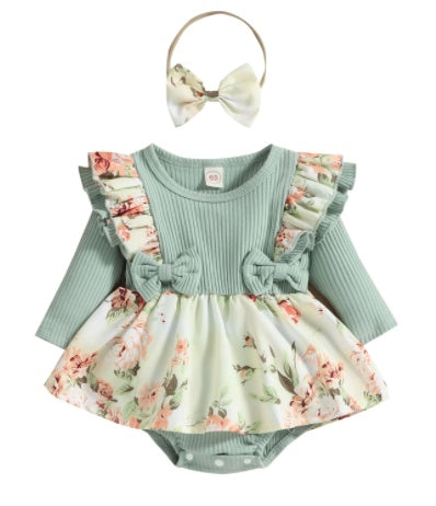 Girls Long Sleeve Pit Strip Double Layer Flying Sleeve Ha Jumpsuit