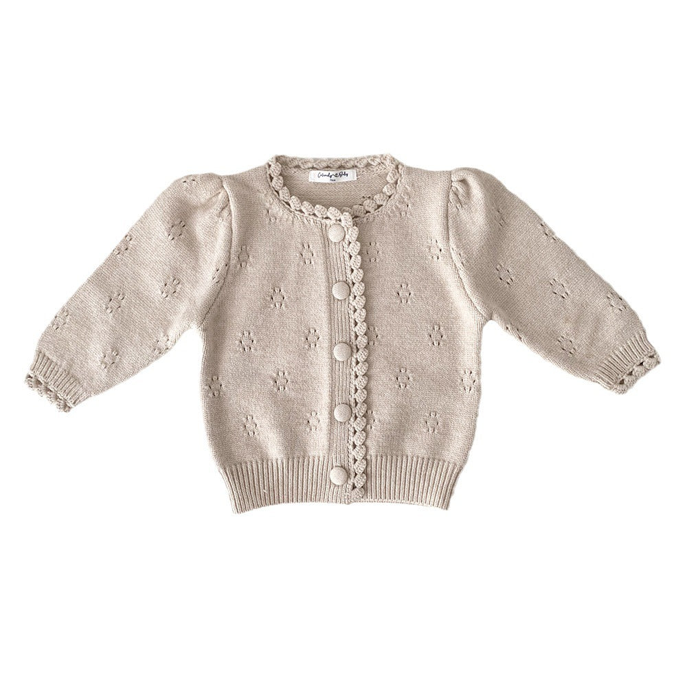 Girls' Hand Crocheting Round Neck Cardigan Thickened Sweater