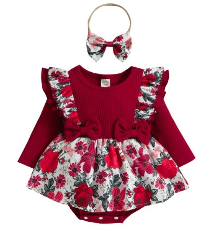 Girls Long Sleeve Pit Strip Double Layer Flying Sleeve Ha Jumpsuit