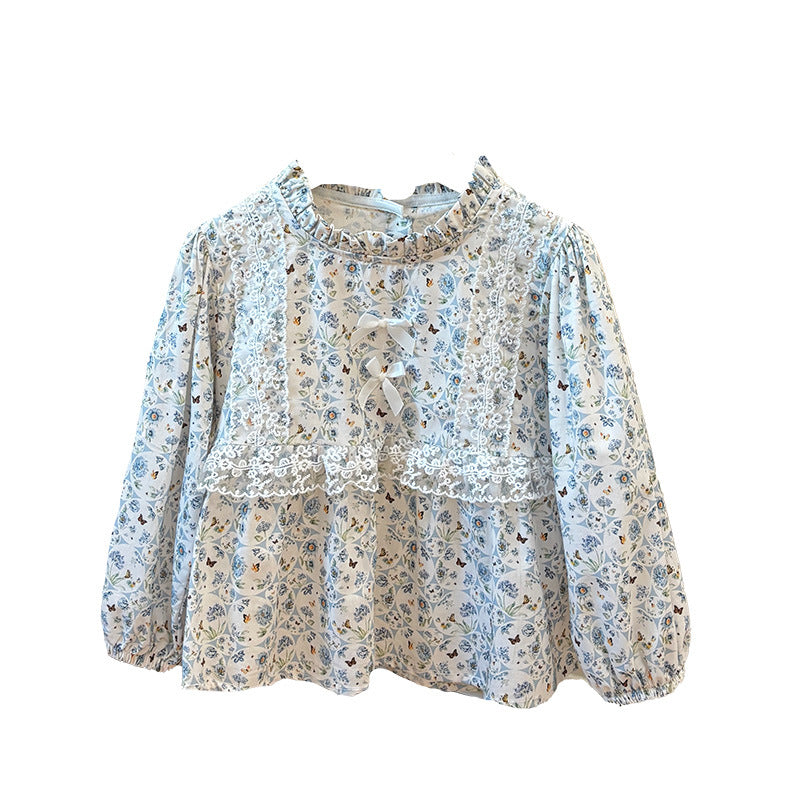 Spring New Arrival Sweet French-Style Lace Long-Sleeve Cotton Top For Babies